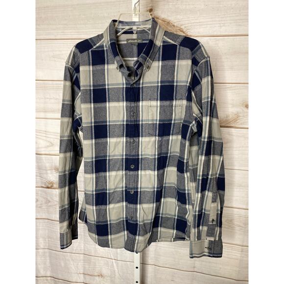 Eddie Bauer Men's Size Large Classic Fit Blue Gray Button Down Shirt Flannel - Picture 1 of 8